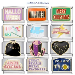 GEMOSA Personality English Words Y2k Simple Italian Charm Link fit 9mm Stainless Steel Bracelet DIY Making Jewellry Beads