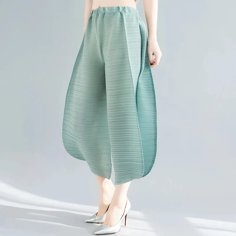 

2024 Miyake Pleated Irregular Harem Pants For Women High Waist Solid Loose Trousers Casual Female Streetwear Summer Pants