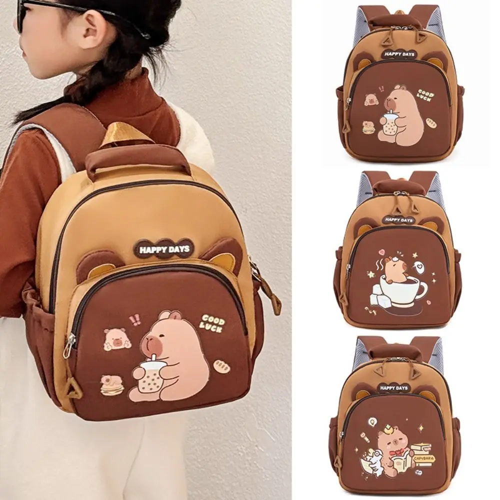 

Kawaii Cartoon Capybara Backpack Large Capacity Nylon Capybara School Bag Multi-layer Lightweight Kindergarten Backpack