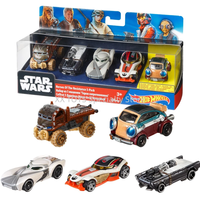 Hot Wheels Star Wars Character Cars Heroes Of The Resistance 5 Pack Chewbacca Han Solo Maz Metal Die-Cast Car Collectible Model