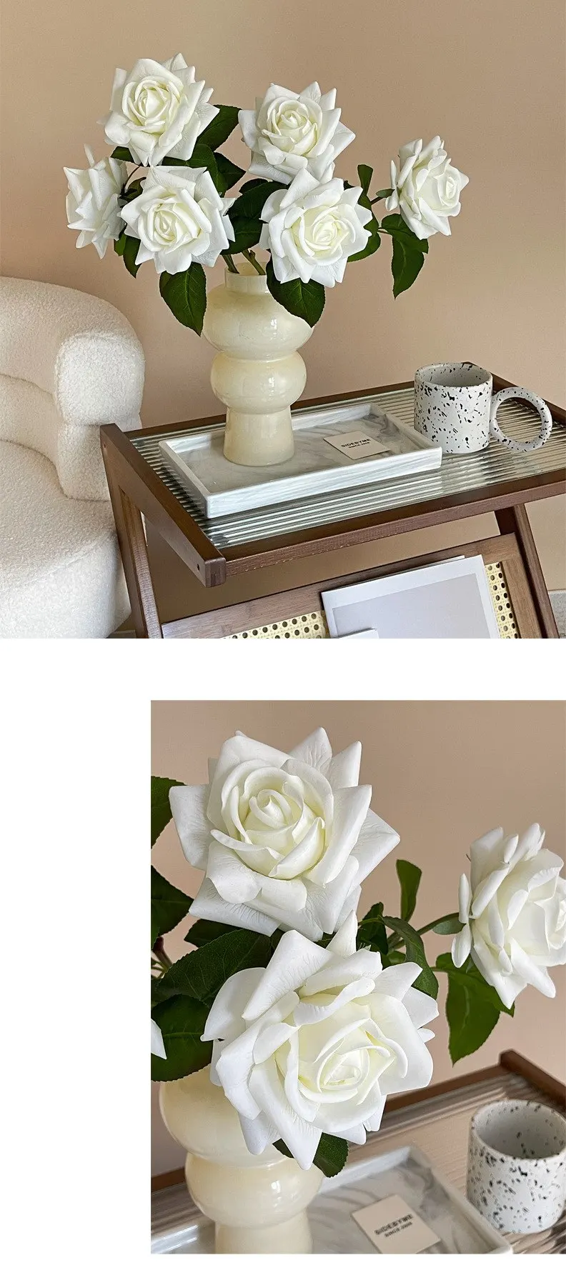 5 Stück feuchtigkeitsspendende große künstliche Rosen, echte Haptik, Rosendekoration, Hochzeitsbrautstrauß, Hochzeitsfeier, dekorative Blumen für Zuhause – Detail 3