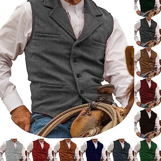 

Slim Fit Men's Vest Single Button Autumn Winter Faion Busin Casual V Ne Cross Border Clothing Menswear