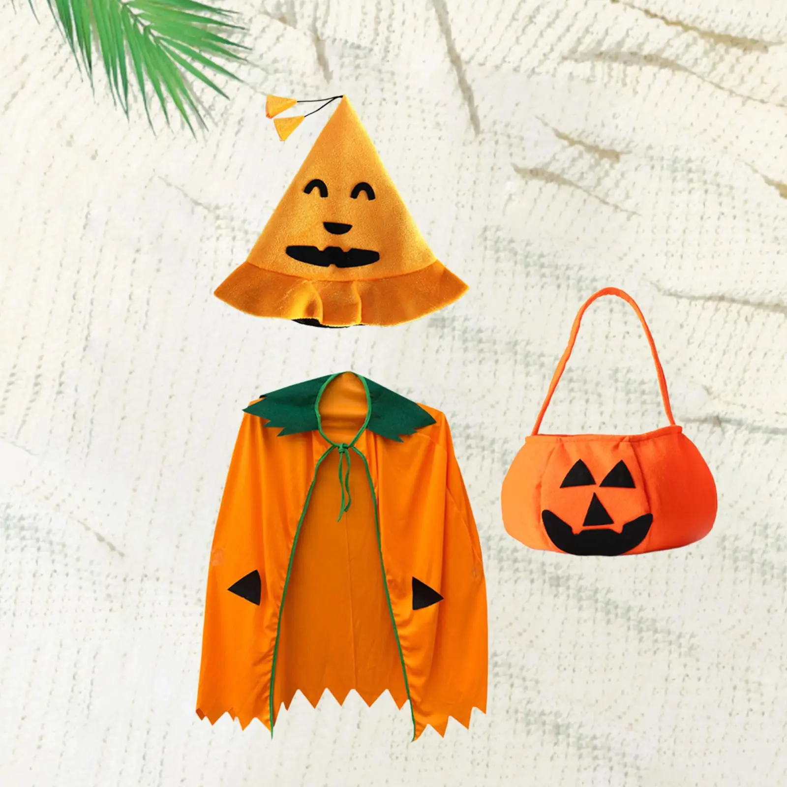 Halloween Child Pumpkin Cloak, Hat and Bag Set Soft Cape for Club Party Supplies