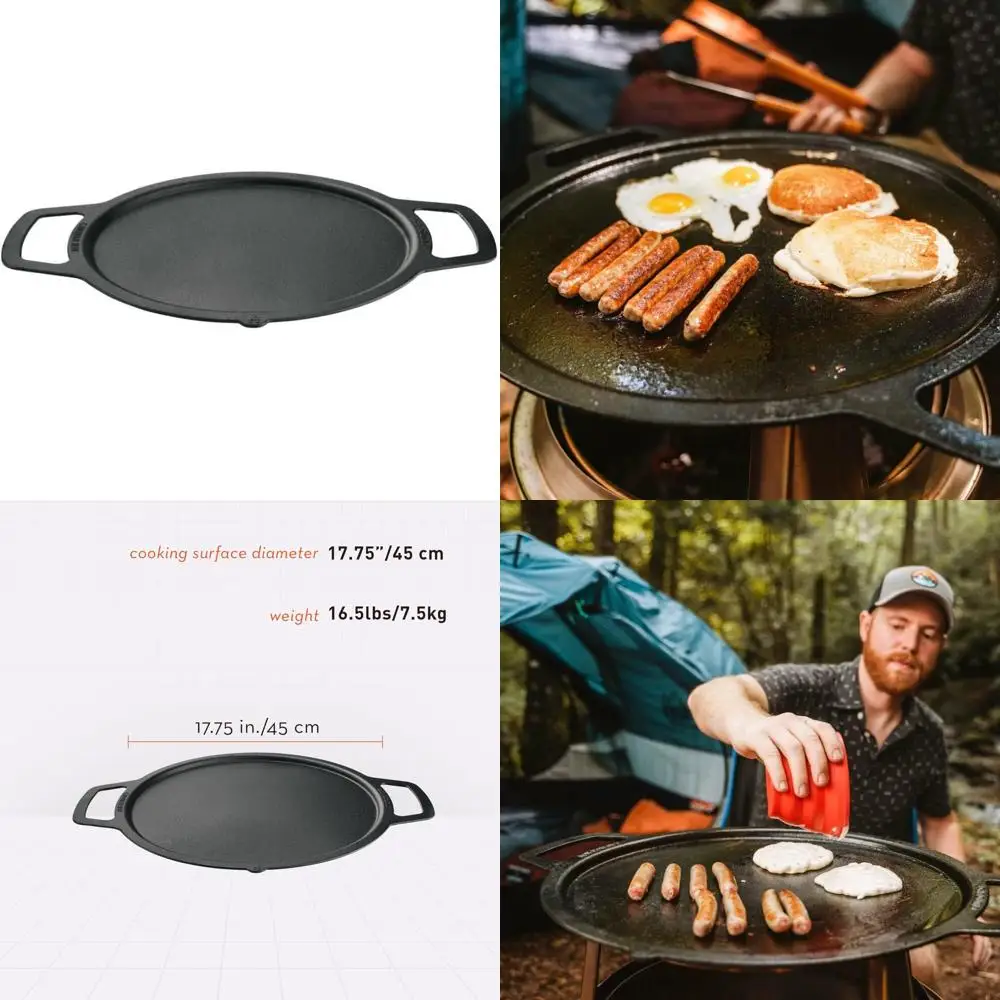 

Large Cast Iron Griddle Top for Solo Stove, Bonfire, Yukon Fire Pit, and Fireplace Cooking, 17.75 Surface
