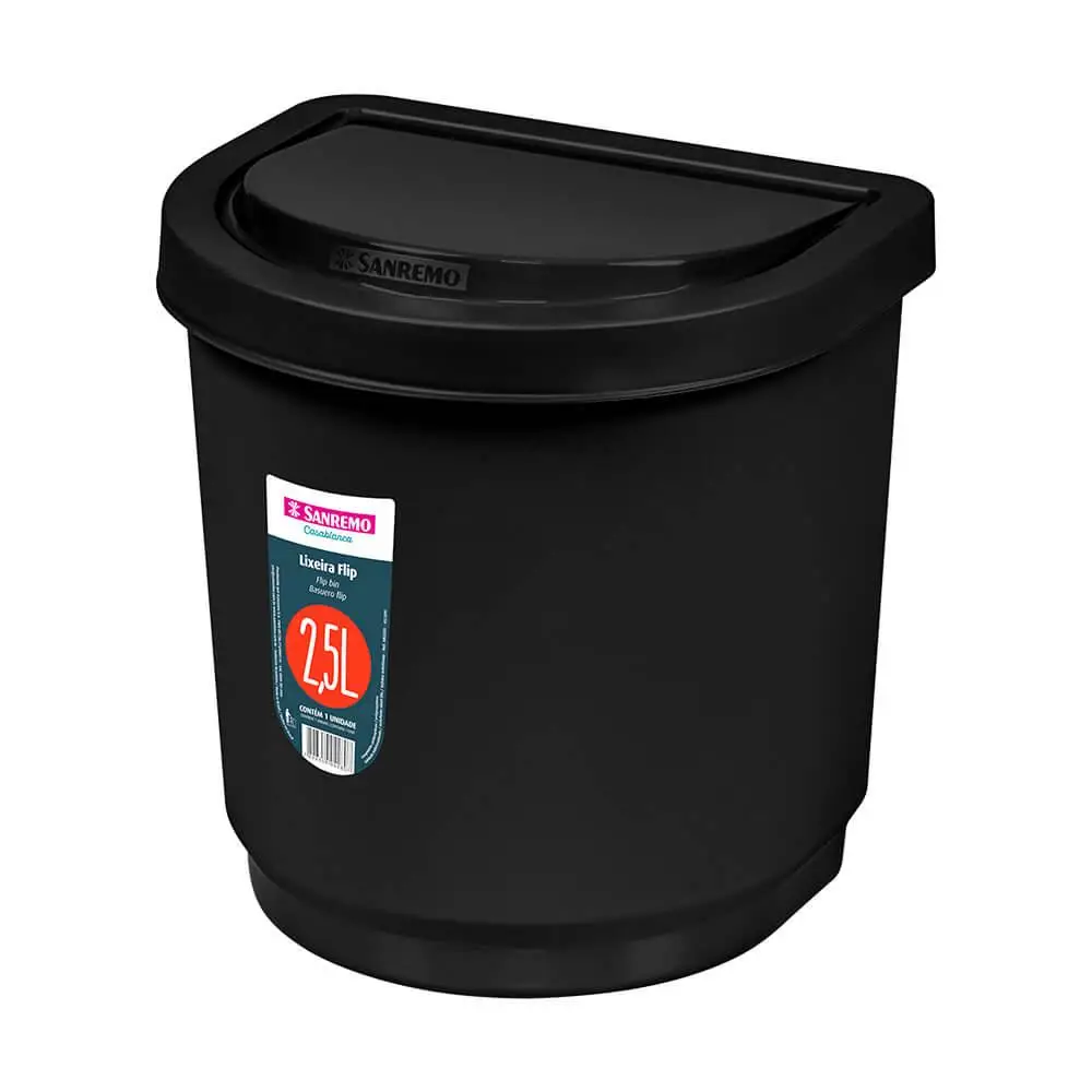 Trash Bin For Kitchen Bathroom Flip 2,5 Liters Black-Sanremo Sr2203/20