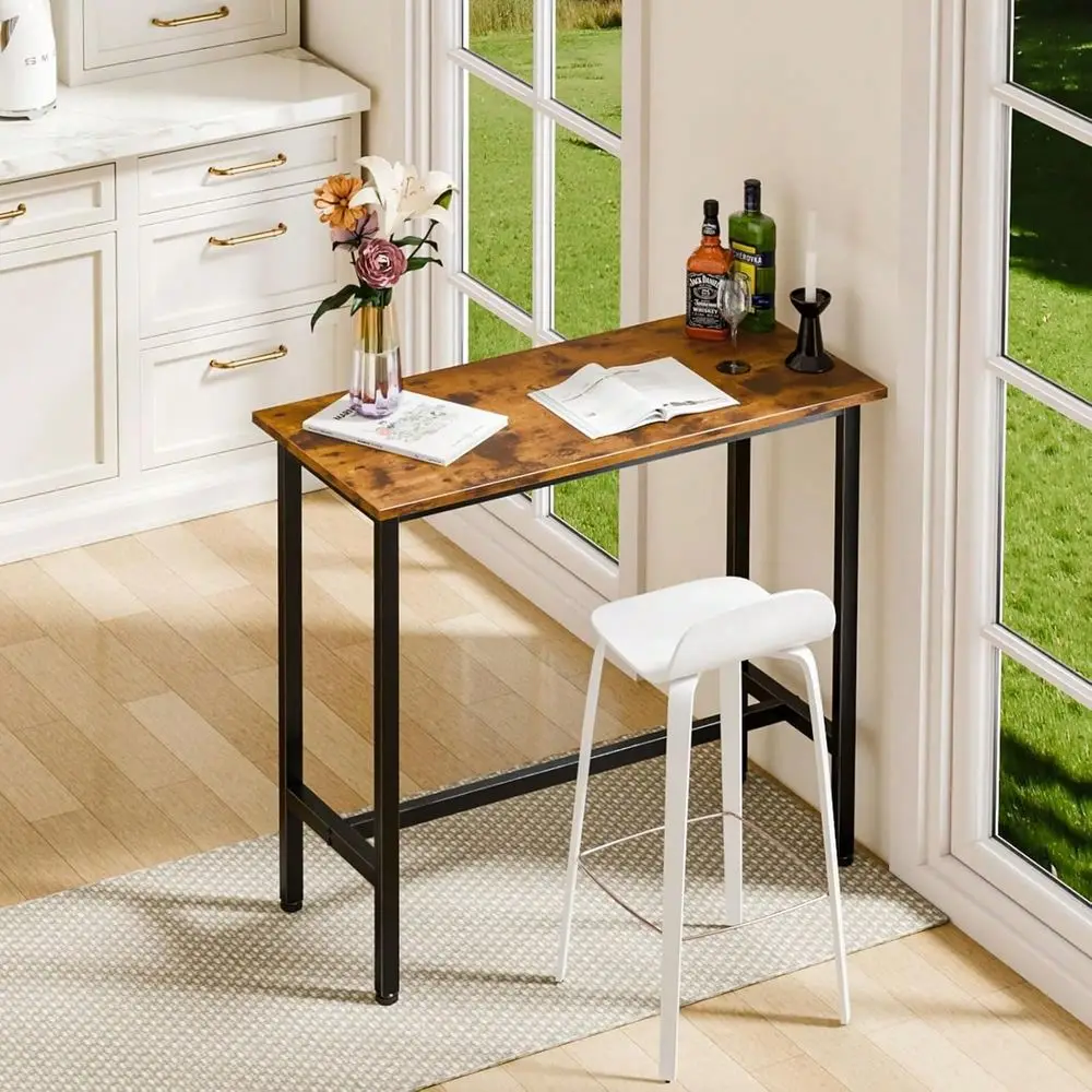 Bar Table, Counter Bar Height Pub Table, Rectangular High Top Coffee Table, Narrow Long Kitchen Dining Counter Tables With Stur