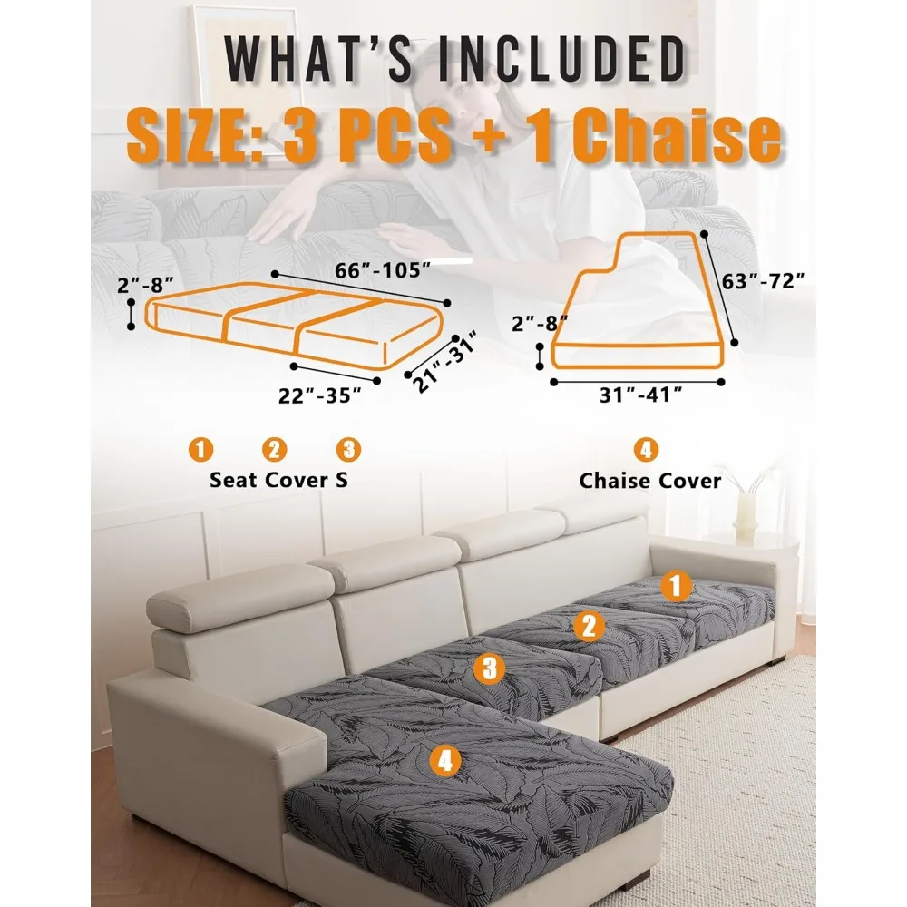 أغطية أريكة مقطعية على شكل حرف L صديقة للغسل مع طباعة أوراق شجر لحماية الأريكة ذات 3 وسائد