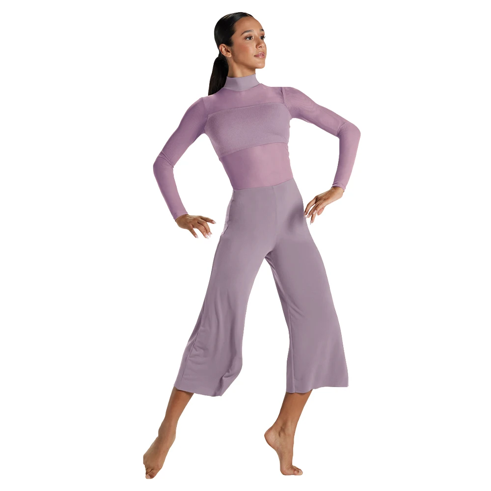 

Girls Women Contemporary Dance Jumpsuit Long Sleeves Top Cropped Wide Leg Pant Unitards Modern Lyrical Dance performance Costume