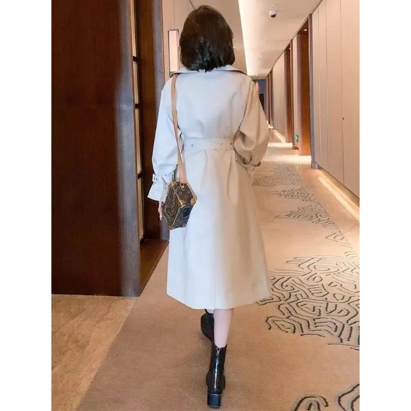 Spring Autumn Trench Coat For Women Contrast Color Join Together Waist Slim Windbreaker Fashion Vintage Medium To Long Overcoat