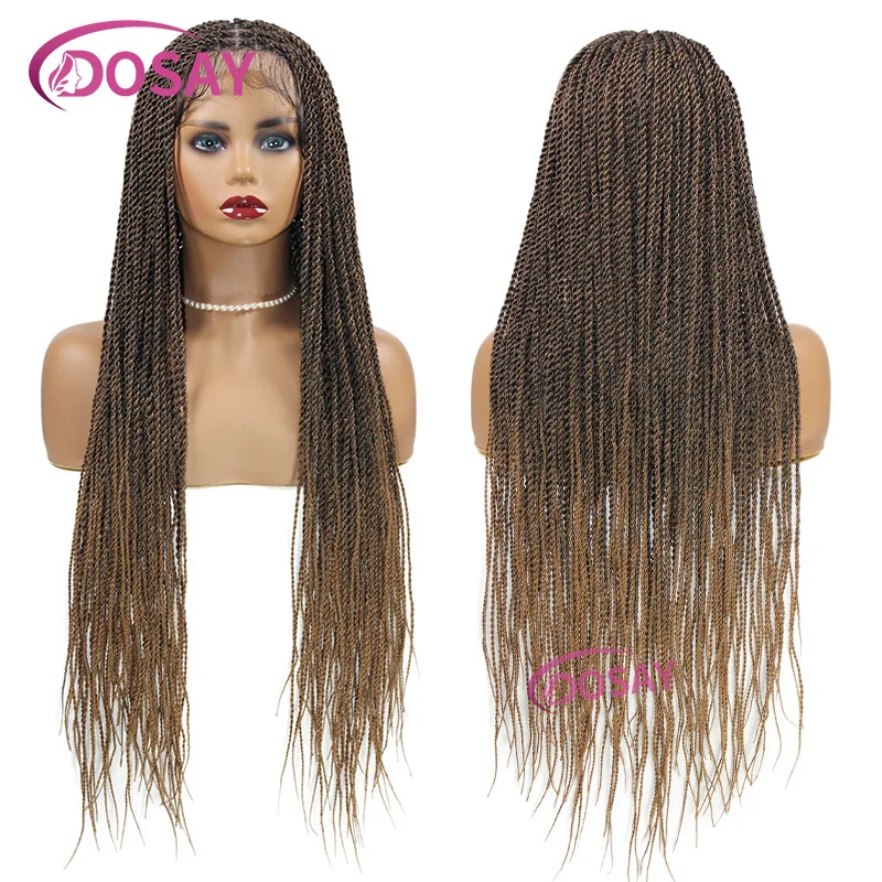 Peruca trançada senegalesa sintética com Faux Locs, peruca cheia do laço, torção paixão, cabelo do bebê, tranças, Lace Front, peruca ombre, 36"