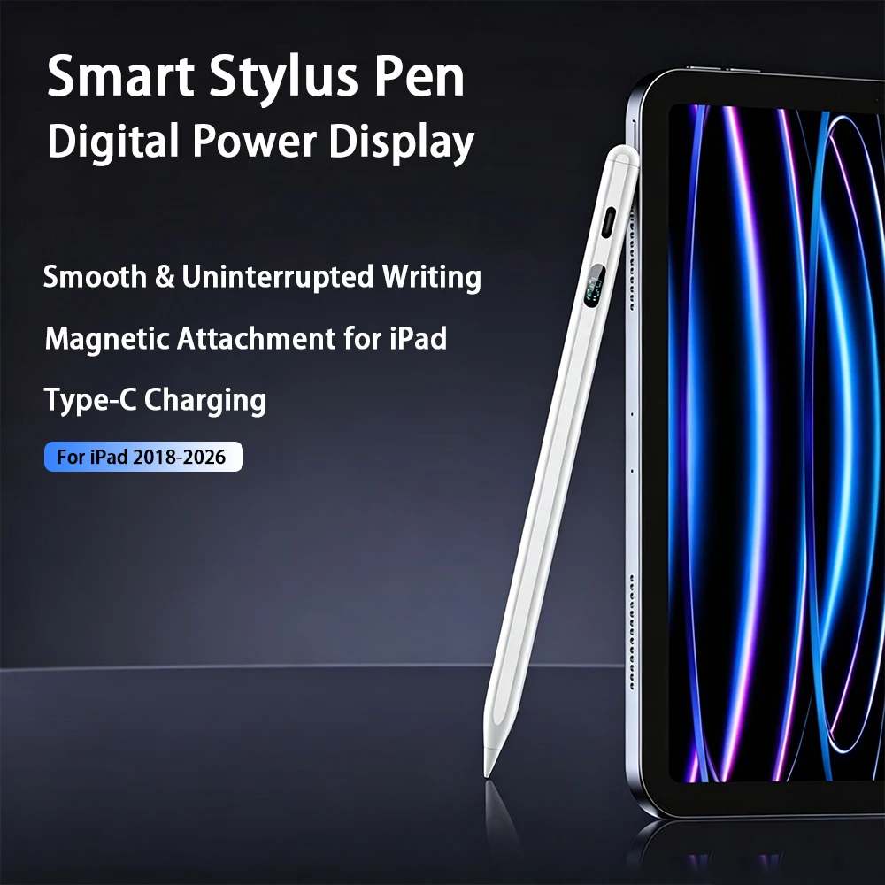 Digital Display Capacitive Stylus Magnetic Adsorption Palm Rejection Tilt Sensitivity Replaceable POM Tip For iPad 2018-2026