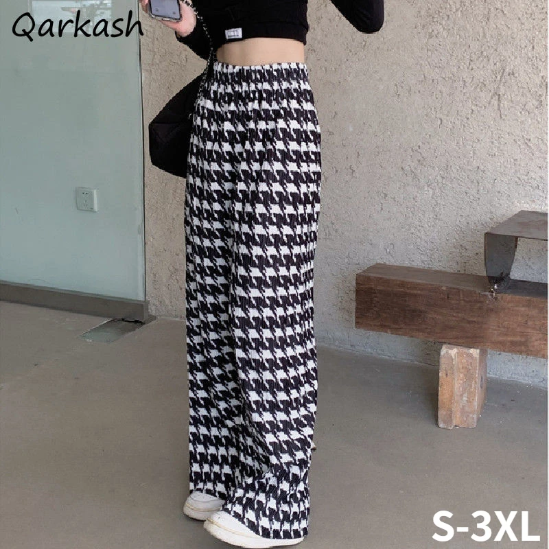 

Houndstooth Casual Pants Women Baggy Spring Full Length Ladies Chic All-match Vintage Bottom Street Soft S-3XL Ins New Elegant