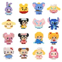 Disney 108 Style Stitch LinaBell Hello Kitty Building Blocks Princess Cartoon Figrues Bricks Children's Assembly Toys Model Gift