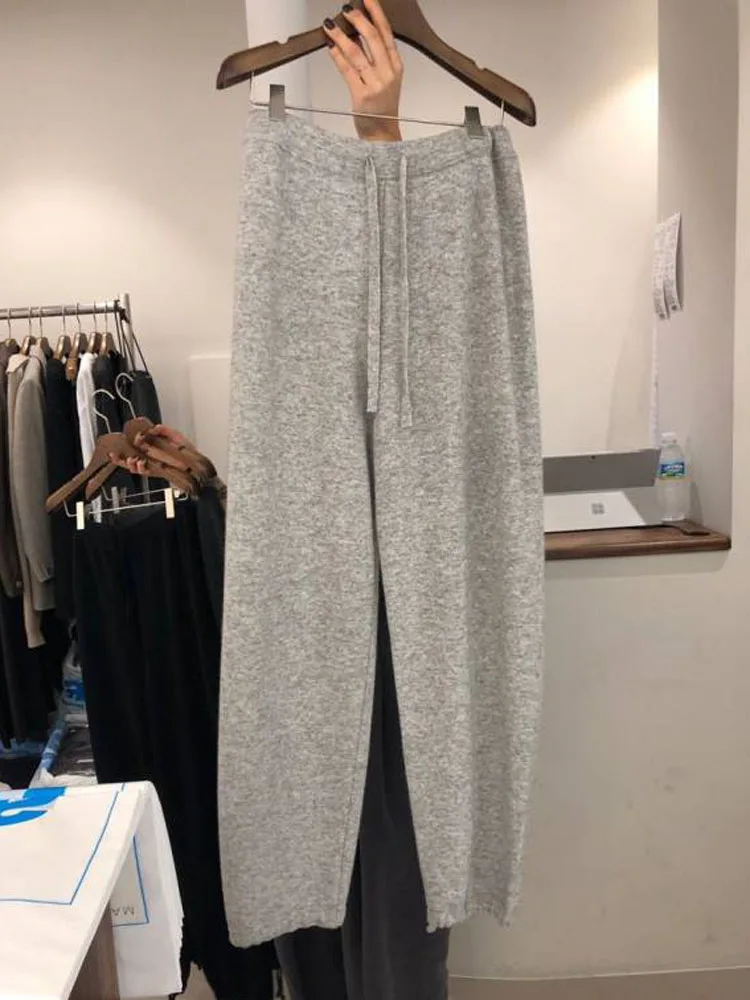 South korea Dongdaemun 2024 Autumn New Fashion High Waist Knitted Pants Solid Straight Trousers Versatile Casual Pants