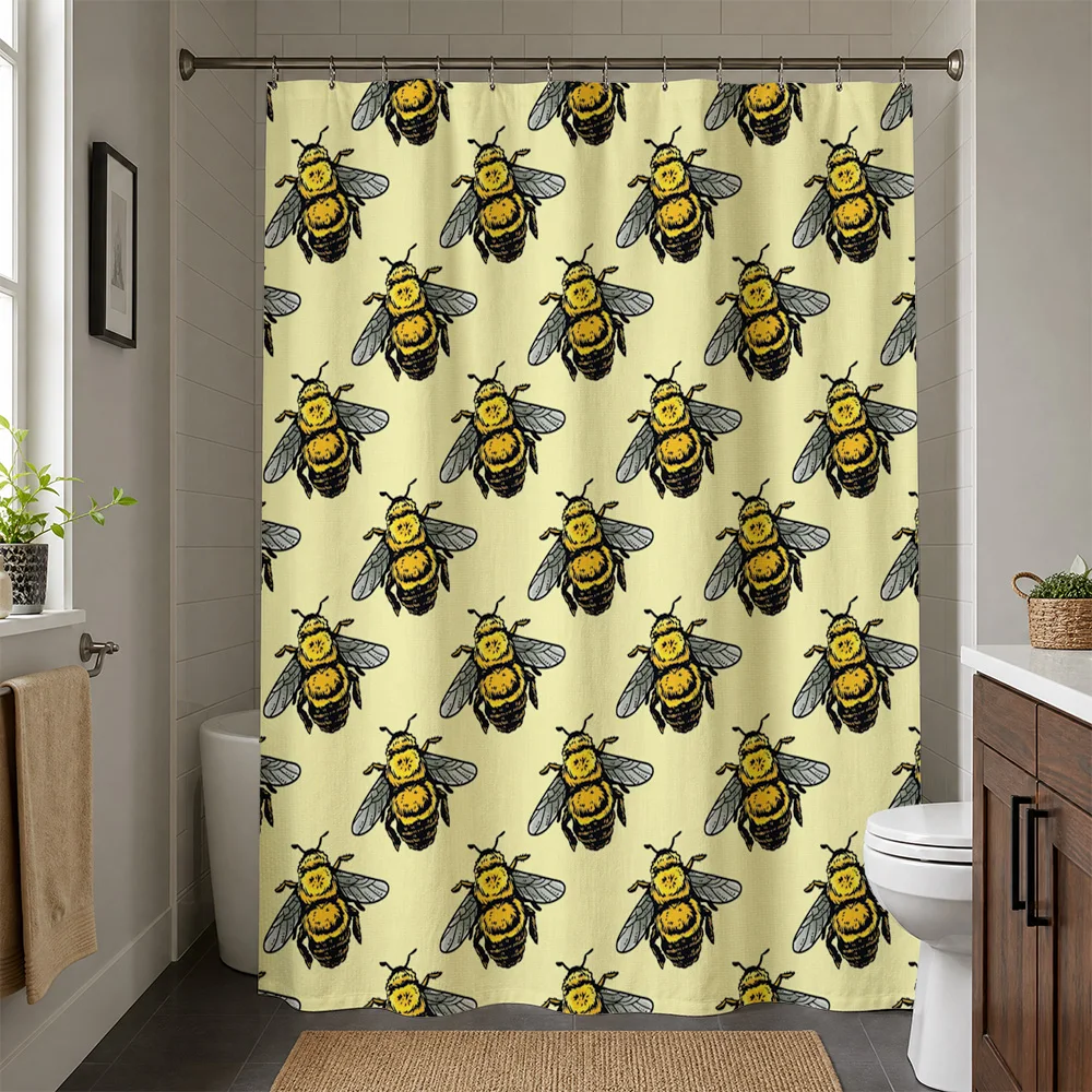 Cute Yellow Bee Shower Curtain Waterproof Bath Shower Liner Nature Insect Print Decor for Modern Bathroom Funny Animal Whimsical