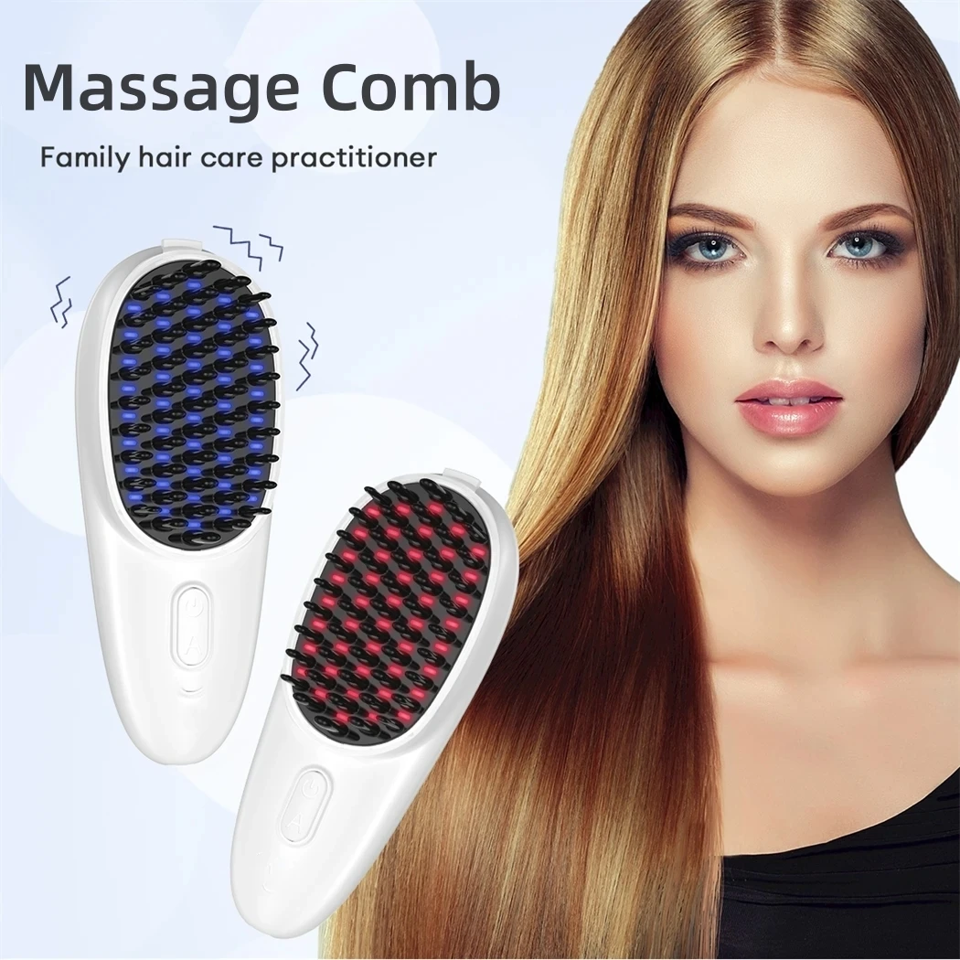 

Electric massage comb rechargeable vibration head massager scalp brush blue red light electric hair care scalp massage comb