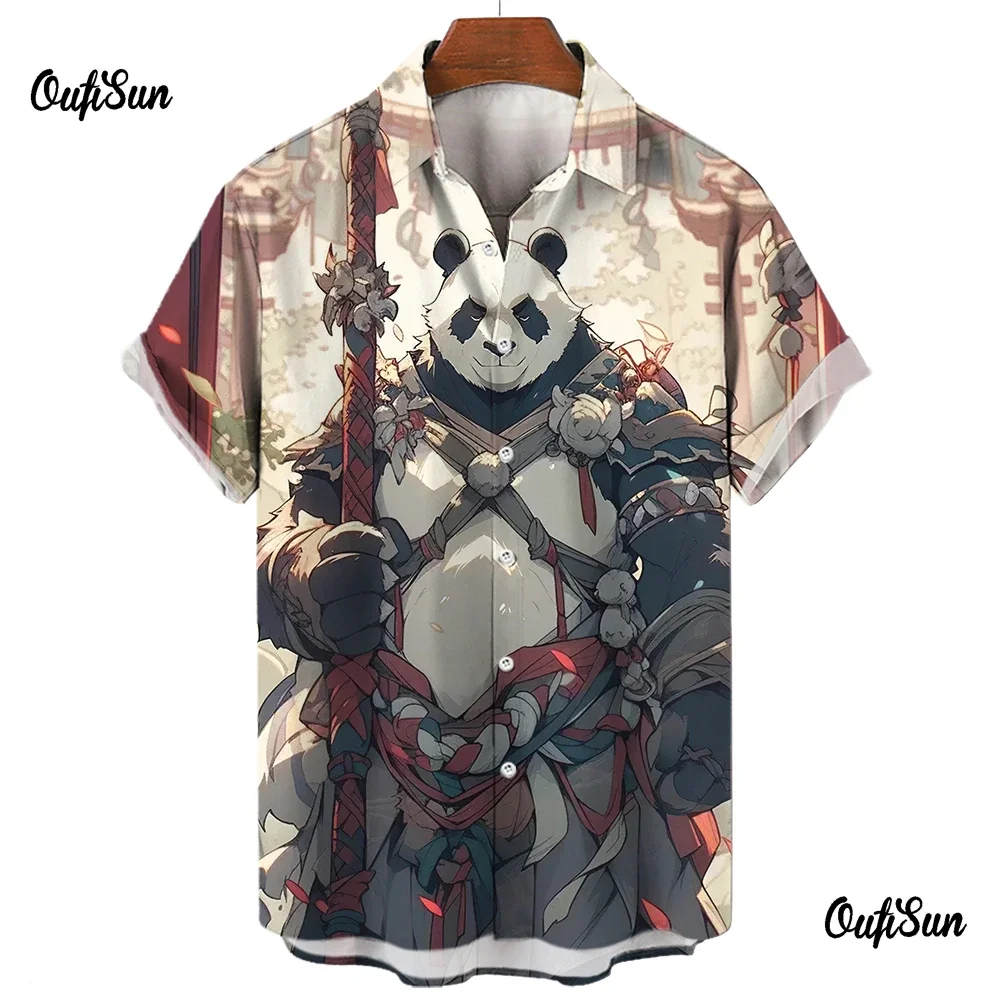 3D Panda Herren hemd lustiger Druck Kurzarm 2024 neue Hawaii Herren Revers Shirt Button-Down Herren Casual Tops