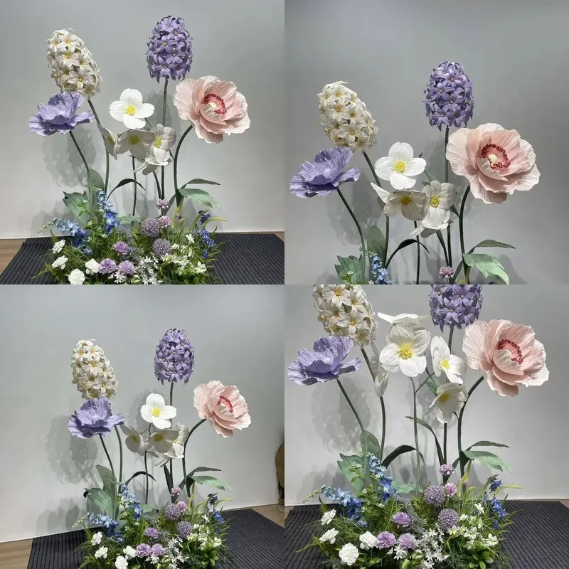 Freestanding Giant Paper Flower Set Colored Artificial Flowers for Spring Event Party Decorative Display
