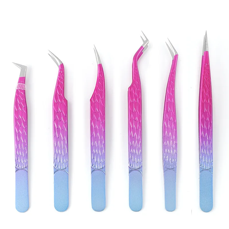 6 pezzi pinzette per ciglia finte pinzette per estensione ciglia antiscivolo punta in fibra di acciaio inossidabile ciglia pinzette di precisione strumenti per il trucco