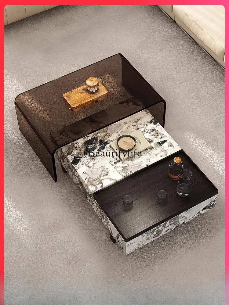 yj21 American Living Room Light Luxury Modern High-Grade Designer Italian Pure Natural Marble Tea Table