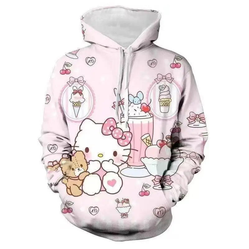 

Женская толстовка с капюшоном Sanrio Hello Kitty, пуловер, топы, толстовка из хлопка для мужчин и женщин, верхняя одежда для пар, осенняя новая модная одежда