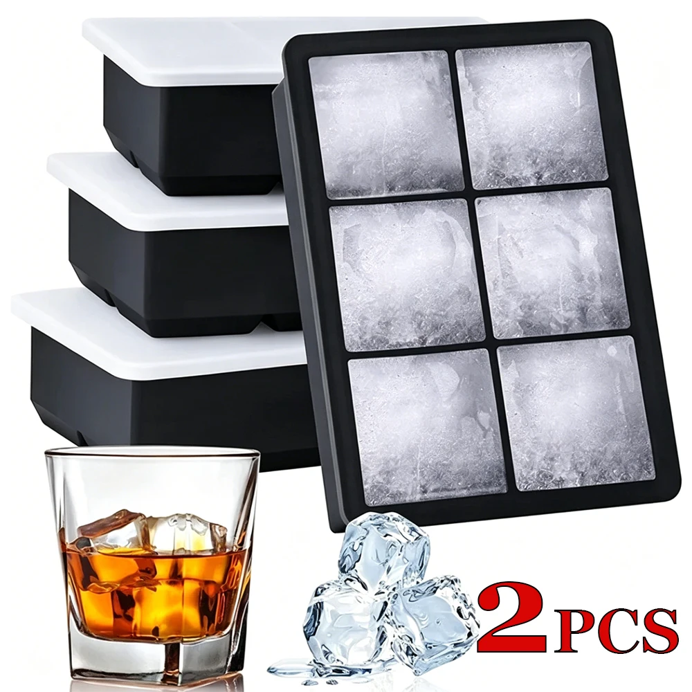 Big Square Ice Cube Tray 4/6/8/15 Grid Food Grade Silicone Ice Mold with Lids Square Ice Tray Mold for DIY Whiskey Cocktail