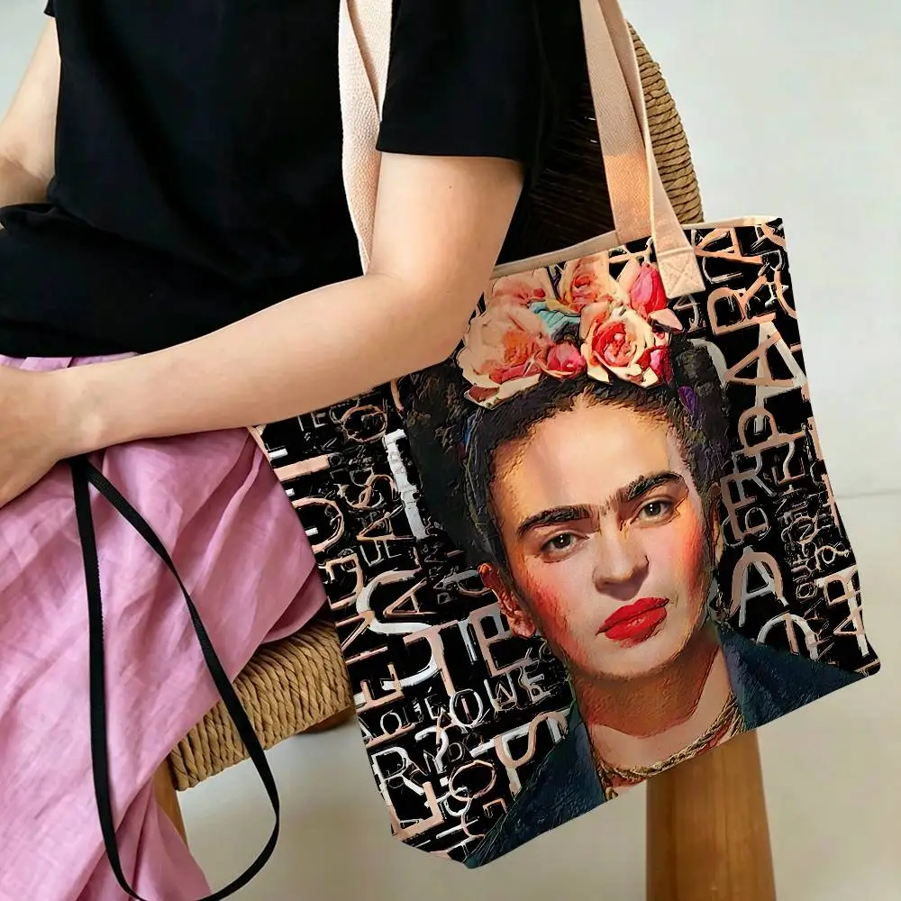 Mexican F-Fridas Various Anime Cotton‑Polyester Tote Bag Reusable Eco‑Friendly Double‑Sided Shoulder Storage Shoulder Bag view 5