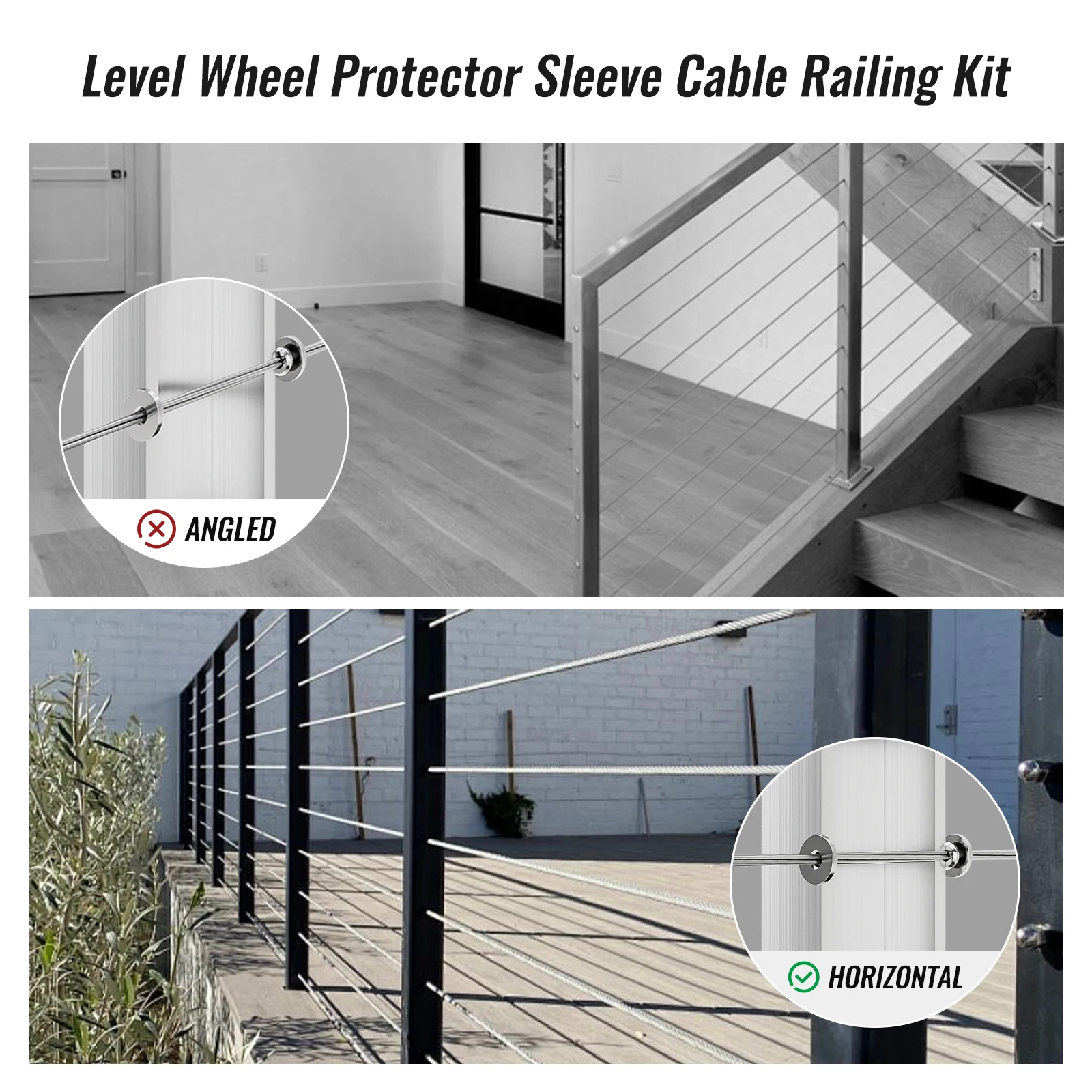 Stainless Steel Horizontal Wheel Protector Cable Kit, Horizontal Wheel Cable Railing Protective Sleeve