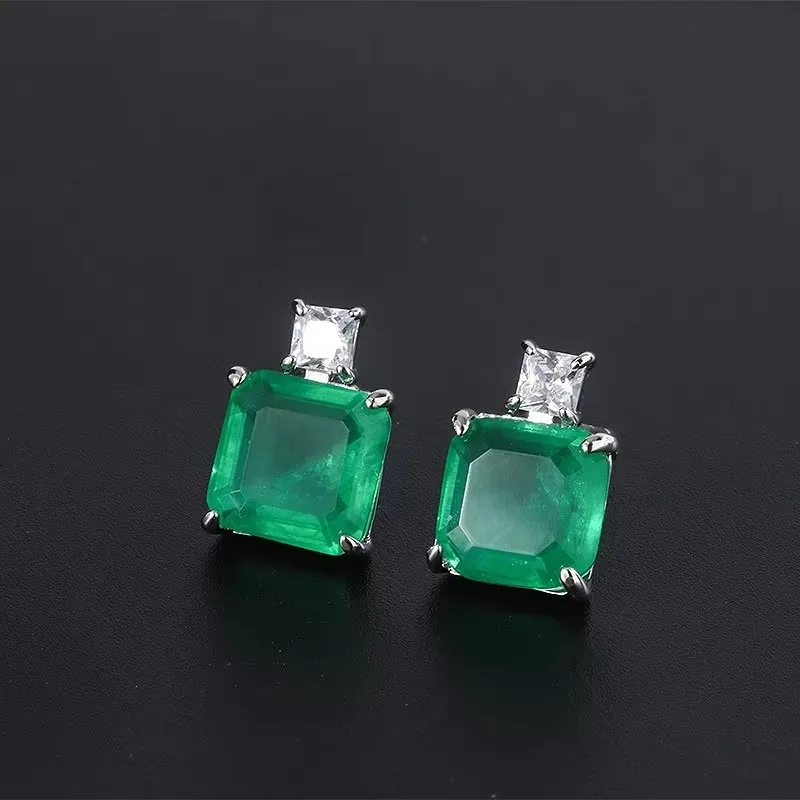 HuiSept Luxury Earrings for Women Wedding Engagement 925 Sterling Silver Jewelry Accessory Square Emerald Gemstone Stud Earring