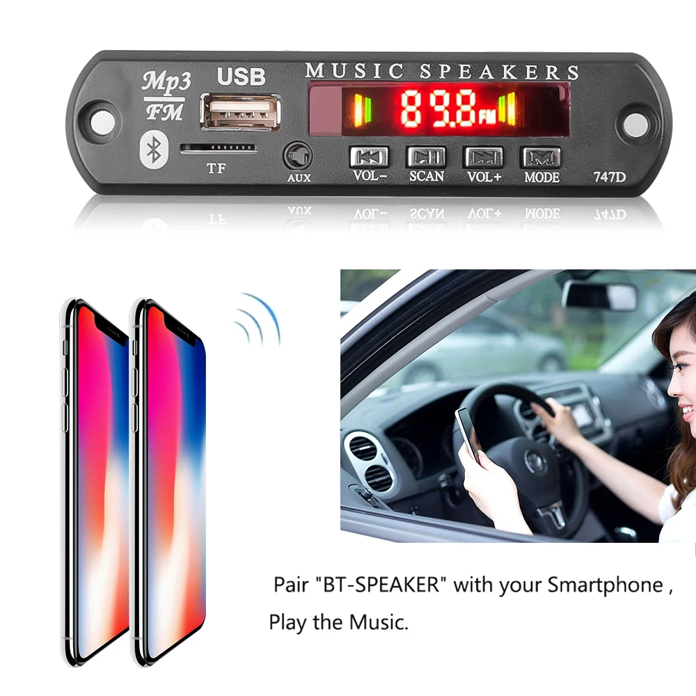 9V 12V Bluetooth 5.0 MP3 Decoding Board with Mic Digital AMP HiFi Stereo 20W Amplifier Module AUX USB FM Handsfree For Speaker