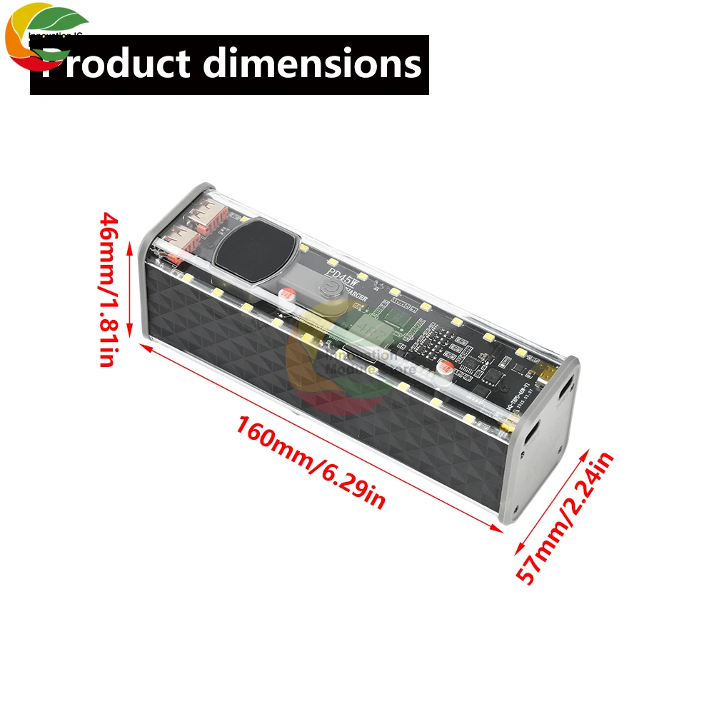 PD 45 واط شحن سريع للغاية حافظة شفافة قابلة لإعادة الشحن 8 قطعة 18650 حافظة بطارية مع ضوء خارجي #5