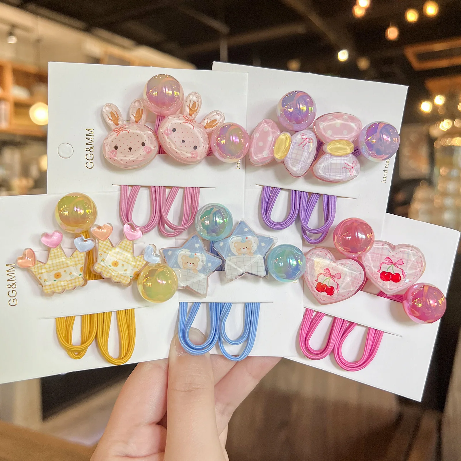 

Резинки для волос с плоскими желейными бусинами для детей, кремовые, с мультяшными сердечками, эластичные, нескользящие, милые аксессуары для причесок