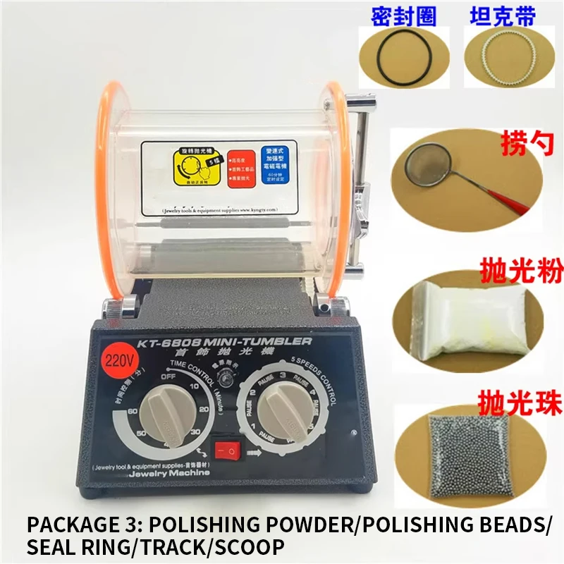 KT6808 Drum Polishing Machine Hexagonal Water Based Grinding Equipment Gold Silver Jewelry Cleaning Polishing