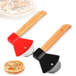 Pizza Cutter Wheel with Bamboo Handle Stainless Steel Axe Shaped Pizza Slicer for Pizza Pie Waffles Dough Kitchen Accessories