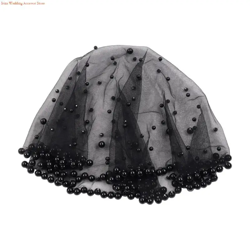 G92D Velo con tachuelas perlas Mantilla que cubre cabeza velo delicado para madre monja