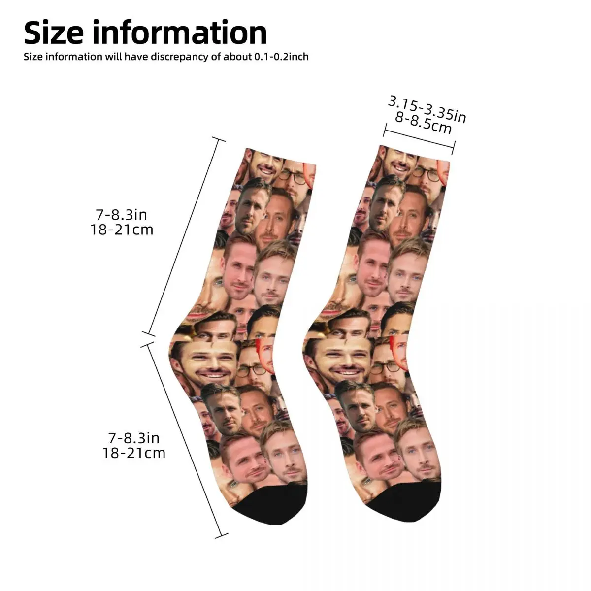 Casual RYAN GOSLING Kendall Face Soccer Socks Polyester Crew Socks for Unisex Non-slip