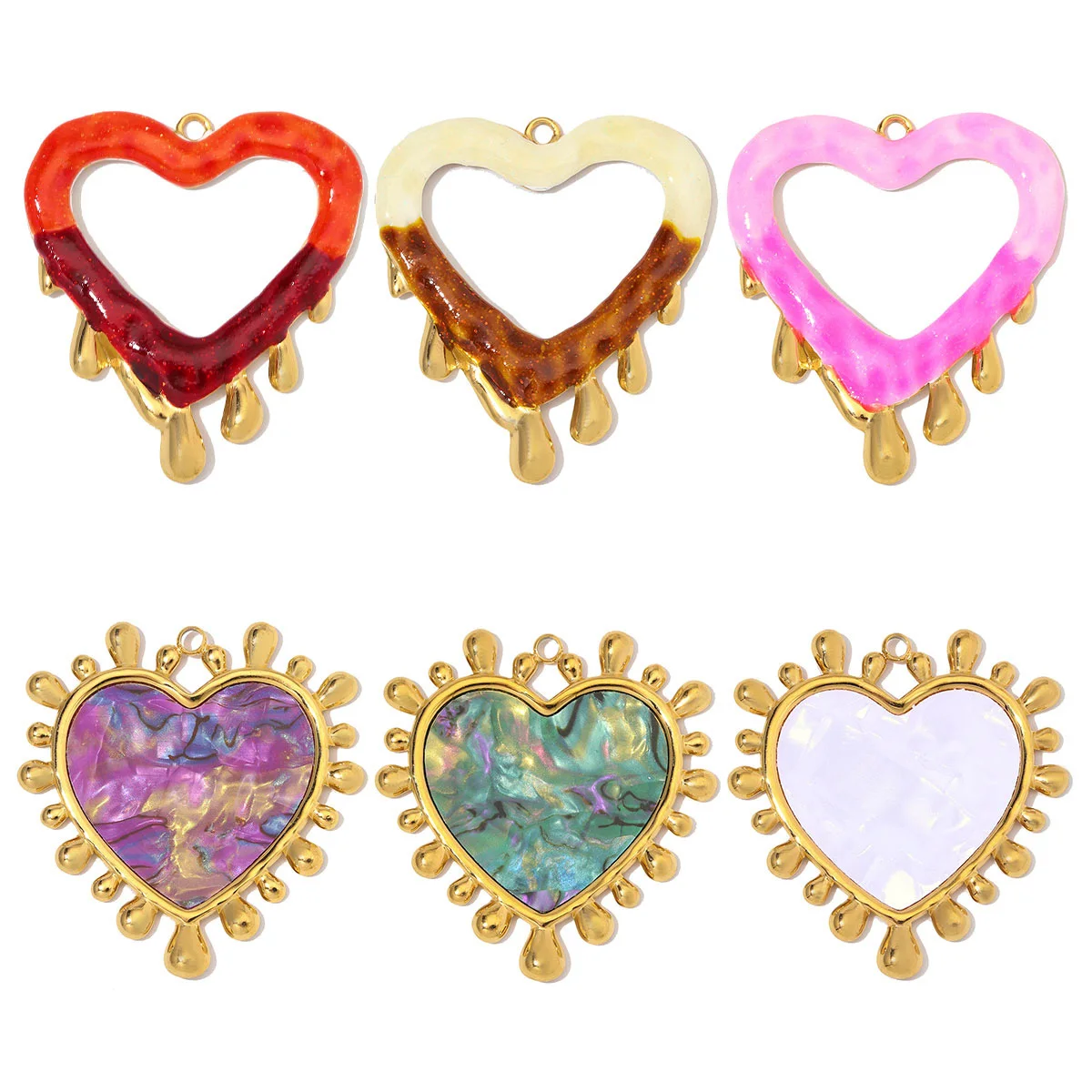 3pcs/Lot Stainless Steel Resin Sunburst Heart DIY Charms Howllow Enamel Love Necklace Pendants Woman Big Size Jewelry Wholesale