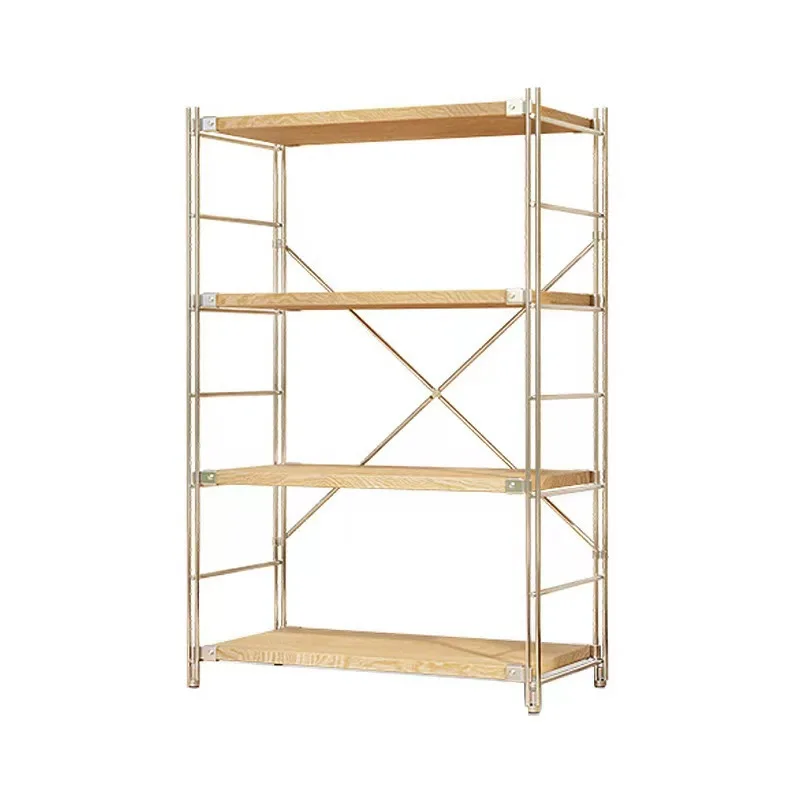 Steel and wood shelves, bookshelves, floor-to-ceiling multi-layer living room, balcony, storage shelves