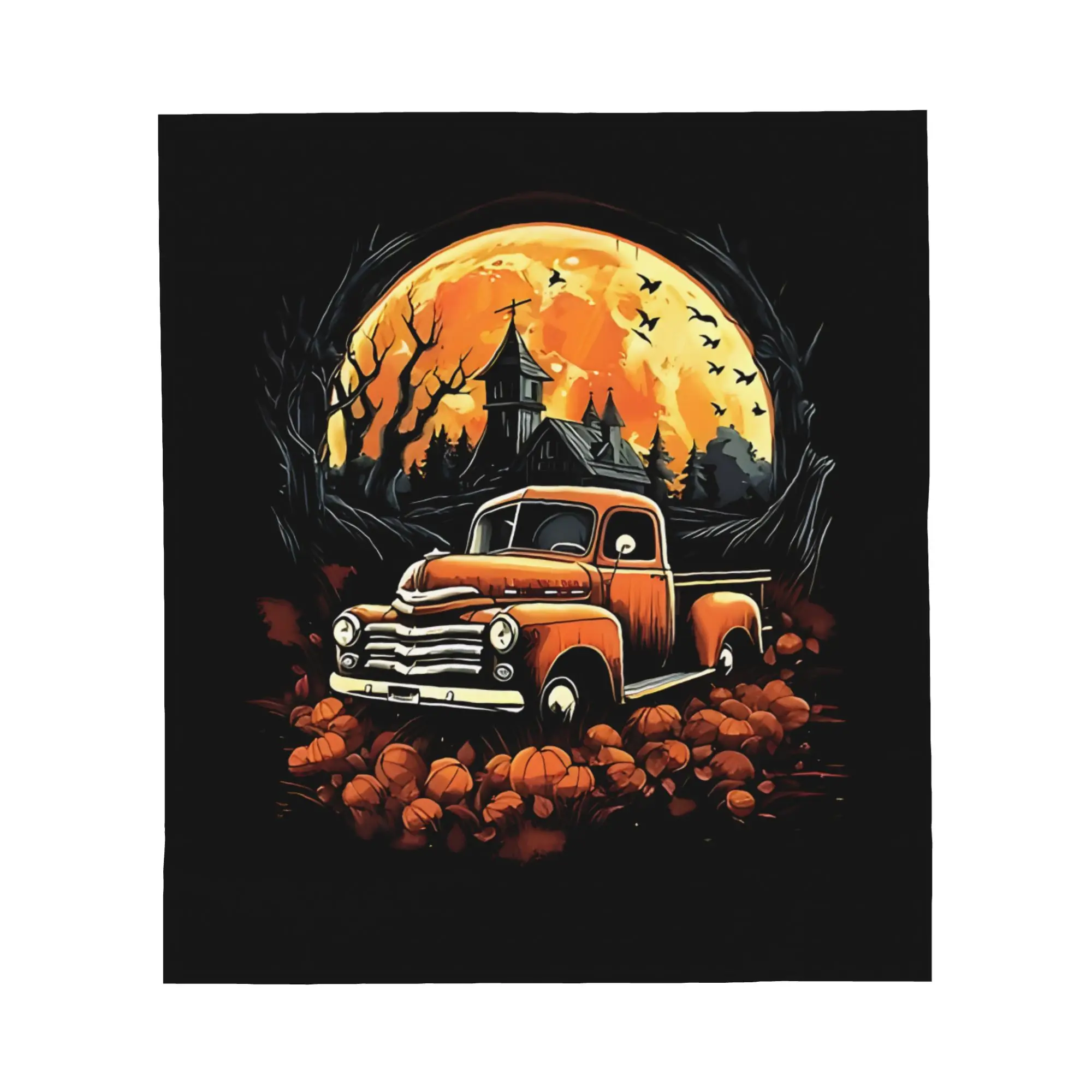 1PC Creepy Old Truck Halloween Haunted Truck Blanket Throw Blanket Novelty Warm Blanket All Season Gift