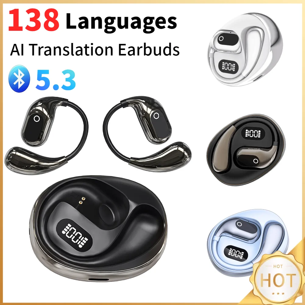 

Наушники для перевода языка AI, 138 языков, Bluetooth-совместимое устройство-переводчик 5.3, традиционник открытого воздуха для путешествий и бизнеса