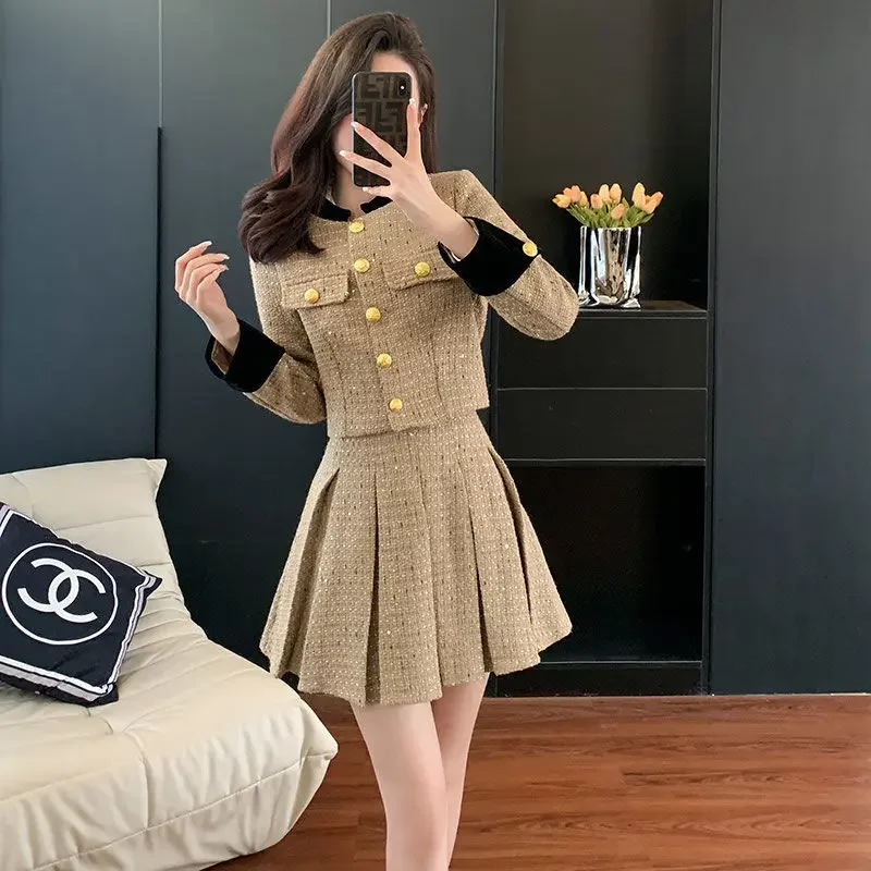 Chic Style Fashion Set for Women Autumn and Winter 2024 Petite Socialite Two-Piece Skirt Outfit Girl Female Office Lady Clothing