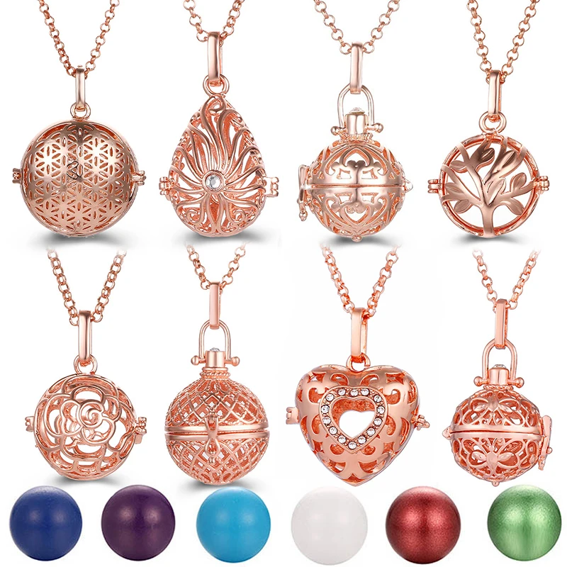 New Aroma Water Droplets Cage Lockets Necklace Heart Shaped Zircon Essential Oil Diffuser Set Combination Woman Pendant Jewelry