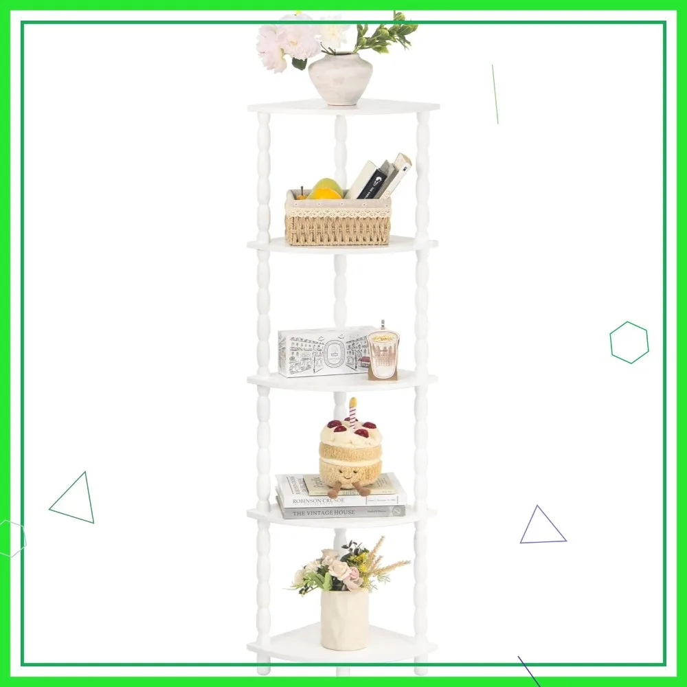 

5-Tier Corner Shelf Stand, Modern Plant Shelves with Storage for Bedroom, Bathroom, Kitchen, Living Room in White