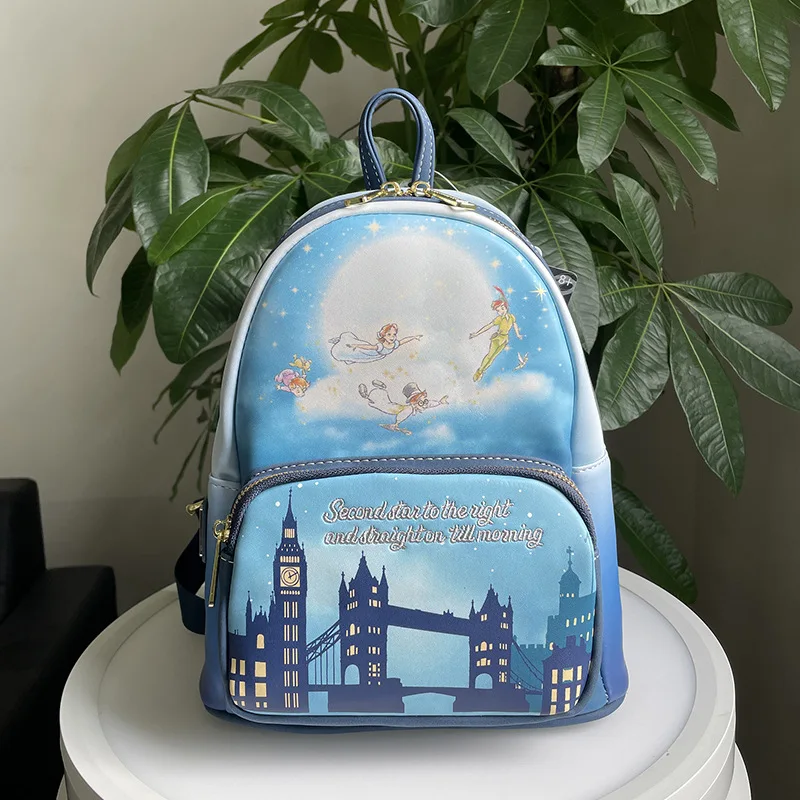 Loungefly Disney Dumbo Flying Peter Pan Double Strap Shoulder Bag Faux Leather Striped Mini Backpack Kids Schoolbag Gift