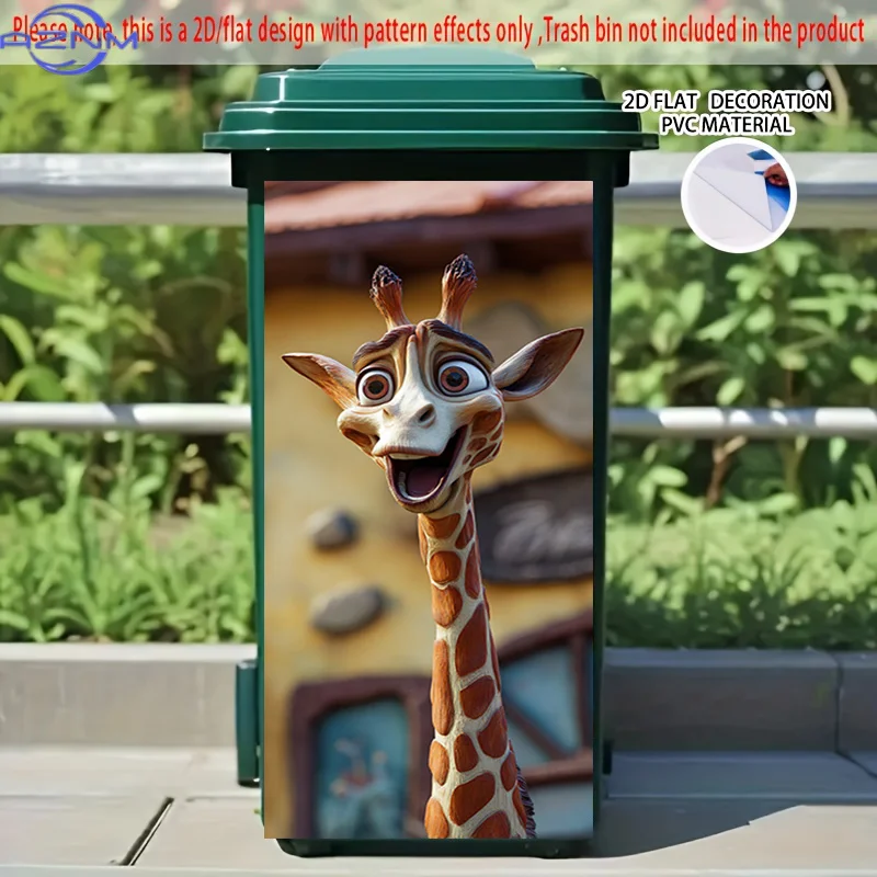 2D Flat Printing 1pc 2D Pattern Printed Kitchen Trash Can Sticker xcm, Grinning Giraffe Theme Kitchen Home Decor Wallpaper, Se