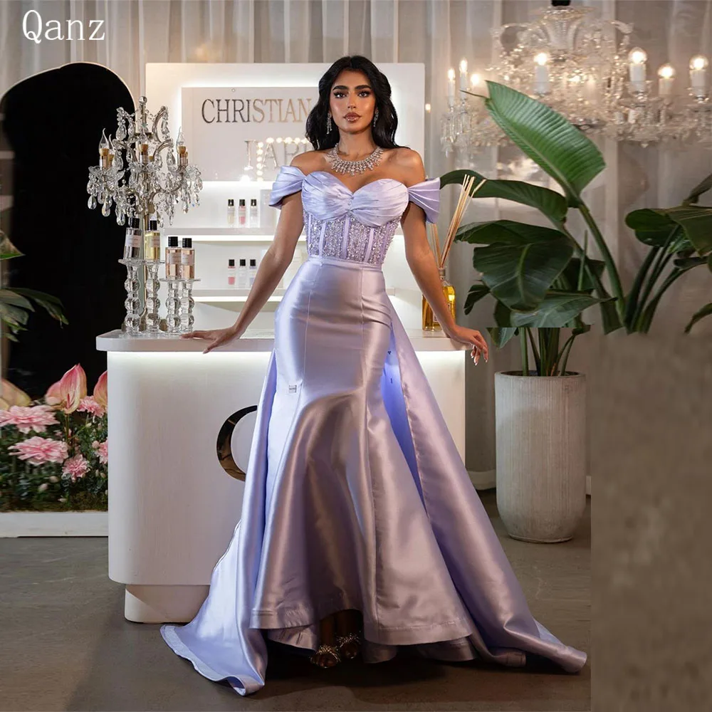 

Qanz Lilac Abendkleider Dubai Evening Dresses Off The Shoulder Mermaid Satin Formal Occasion Dresses Pageant Dresses for Women