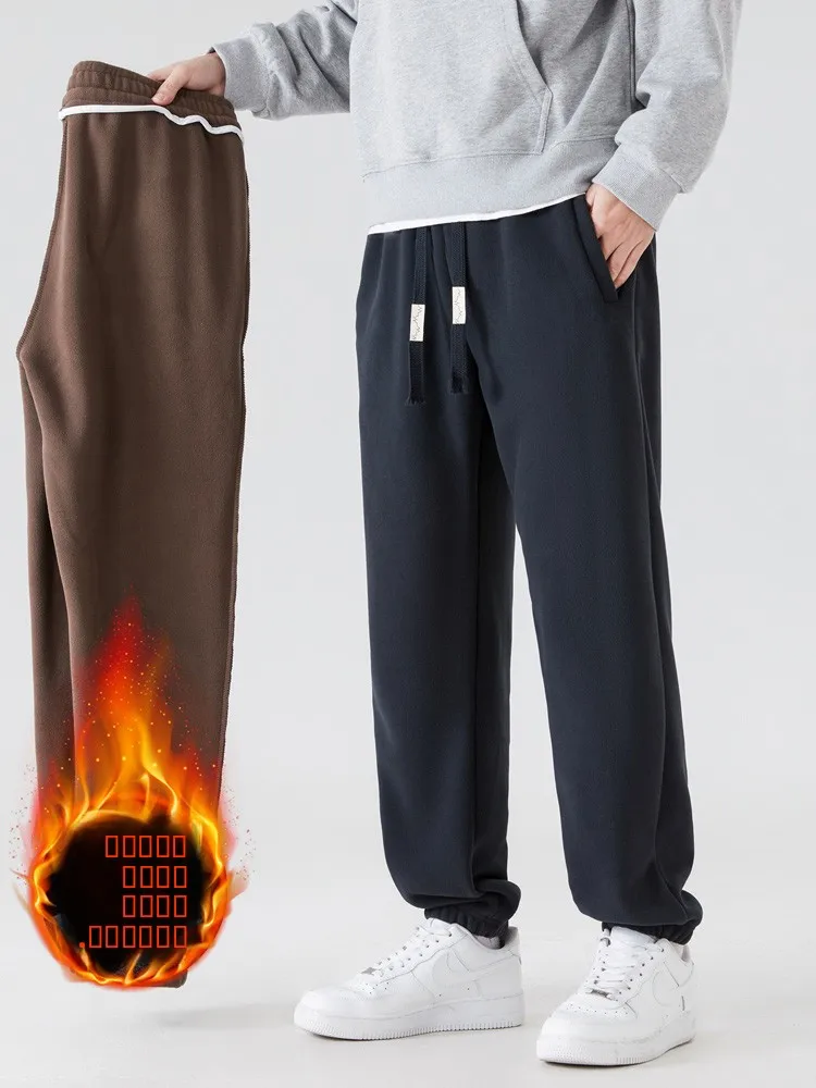 

Мужские спортивные повседневные брюки на флисовой подкладке, осенне-зимняя новинка, теплые свободные спортивные штаны с эластичным поясом, длинные брюки