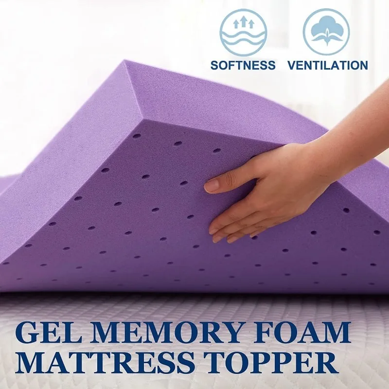 Coprimaterasso in Memory Foam Gel da 1.5 pollici materassino morbido ventilato, coprimaterasso, certificato CertiPUR-US, Twin Size, viola