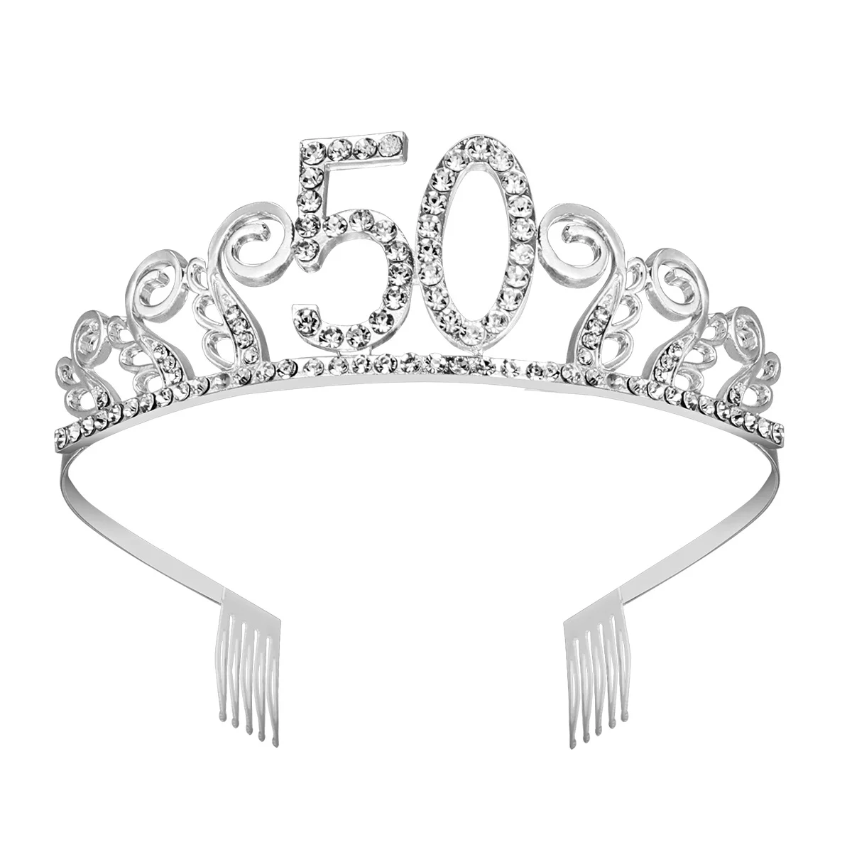 

Number 50 Birthday Crystal Tiara Rhinestone Crown Comb Headband for Women Queen Dance Party Accessory Rhinestone Crown