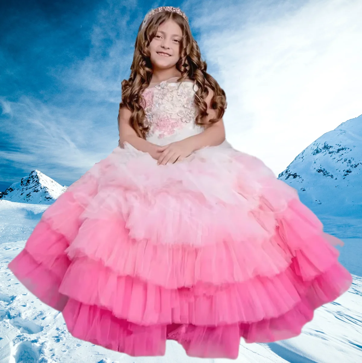 

Luxury Lace Kids Dresses Tiered Ruffles for Flower Girl Photography Birthday Gowns First Communion Elegant Children's Wear